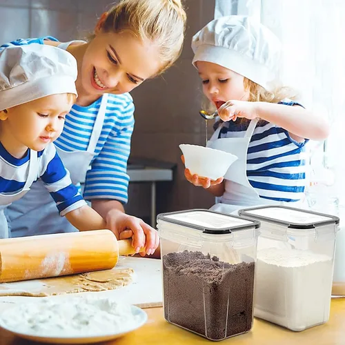 Miniatura 7 de Wildone Juego de 6 recipientes herméticos para almacenamiento de alimentos secos y cereales (tapa negra), a prueba de fugas y sin BPA, con 1 taza