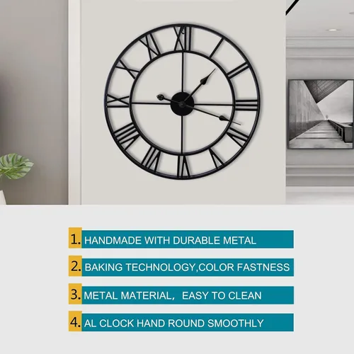 Miniatura 9 de Relojes de pared grandes sin tictac, silenciosos, de 30 pulgadas, funciona con pilas, de gran tamaño, de metal, números romanos redondos, relojes
