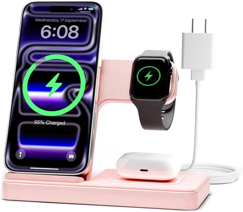 Miniatura 15 de Estación de carga inalámbrica del soporte del cargador: Soporte de cargador 3 en 1, múltiples dispositivos para Apple - iPhone 17 16e 16 15 14 Pro