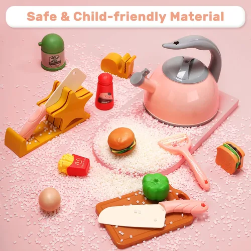 Miniatura 5 de CUTE STONE Juego de accesorios de cocina, juego de juguetes de cocina para niños con ollas y sartenes, placa de cocina electrónica de inducción