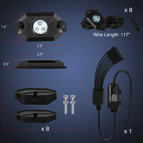 Miniatura 2 de Nilight 2 luces LED RGB de 3 pies con base de resorte y 4 luces de rock, control remoto de aplicación con patrones de persecución de bricolaje