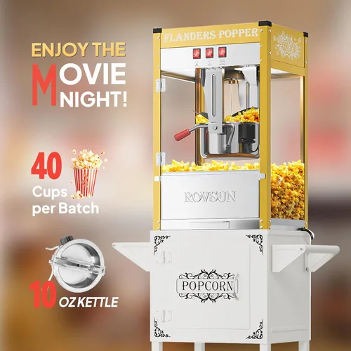 Miniatura 3 de ROVSUN Máquina de palomitas de maíz con carrito, ruedas y hervidor de 10 onzas que hace hasta 4 galones certificado ETL, máquina de palomitas
