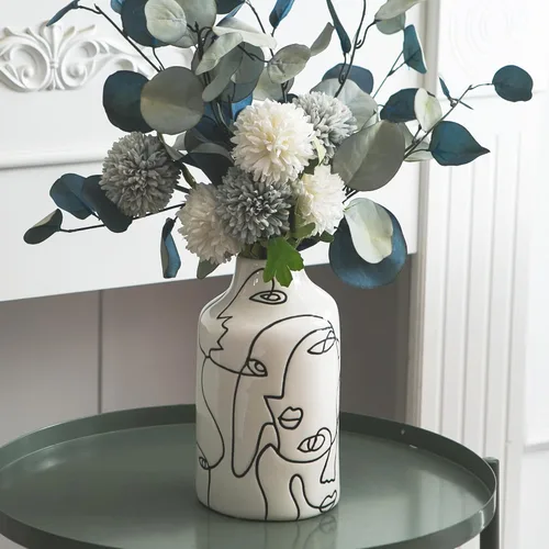 Miniatura 4 de Kimdio Juego de jarrones de cerámica, 2 jarrones de flores de diseño irregular abstracto blanco, decoración moderna del hogar, decoración de sala