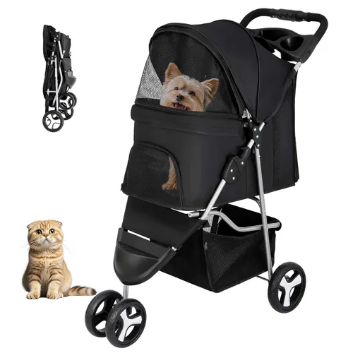 ZENY Cochecito plegable para mascotas, cochecito para gatos/perros con 3 ruedas, carrito de paseo para mascotas, transportador de viaje para perros