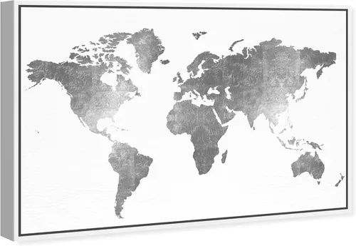 Miniatura 2 de The Oliver Gal Artist Co. Mapas y banderas - Lienzo decorativo moderno para pared, de cuero plateado, para sala de estar, dormitorio y baño