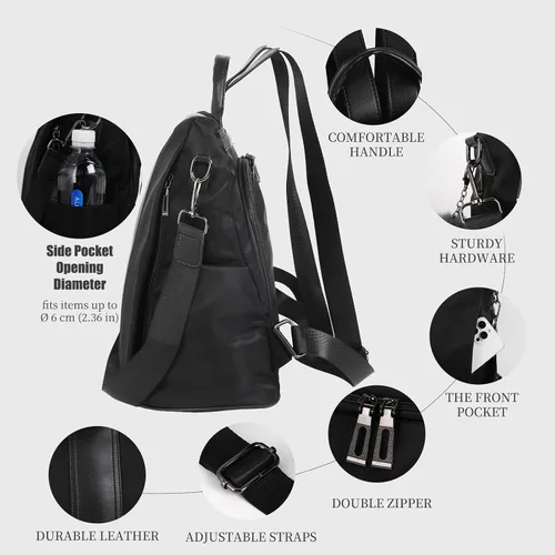 Miniatura 4 de Mochila impermeable liviana de nailon antirrobo para mujer, Negro, M