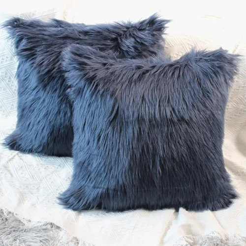Miniatura 20 de OYIMUA Juego de 2 fundas de almohada decorativas esponjosas de 18 x 18 pulgadas, fundas de almohada lujosas de piel sintética de granja