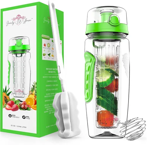 Botella de agua con infusor de frutas de 32 onzas: Infusión de agua saborizada y té para hidratación, recipiente deportivo con batido de proteínas,