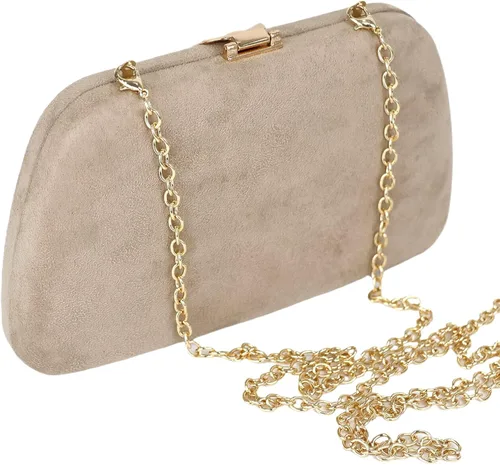 Miniatura 3 de Milisente Bolso de mano para mujer, de ante suave y sólido, bolso de mano de noche, bolso de hombro con cierre de hojas metálicas