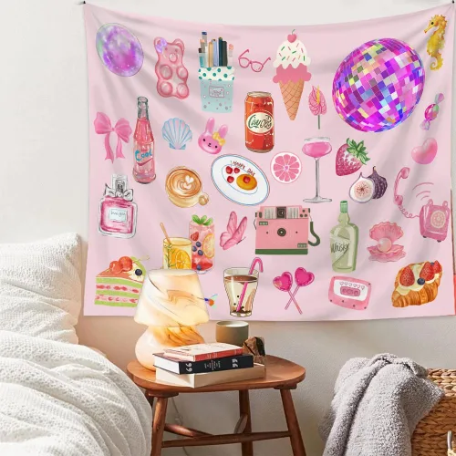 Jhdstore Tapiz de coqueta rosa para colgar en la pared, bonito tapiz Y2K para decoración de dormitorio, elegante, vintage, decoración de habitación