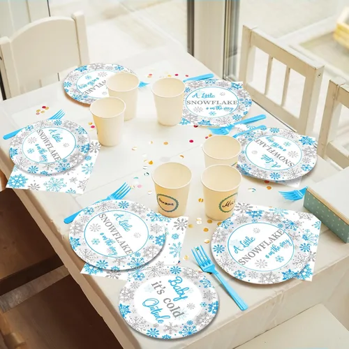 Miniatura 7 de 96 piezas Un pequeño copo de nieve está en camino Decoraciones de fiesta de baby shower Copo de nieve bebé hace frío afuera Platos de baby shower