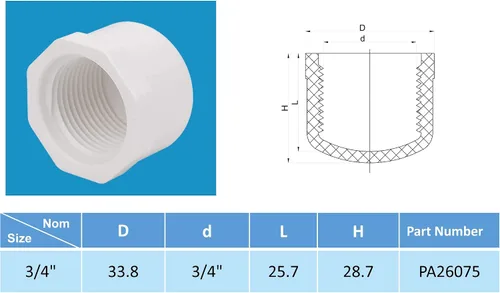 Miniatura 6 de Rainbow Dream Adaptador de enchufe hembra de PVC de 3/4 pulgadas - 10 paquetes, blanco