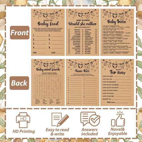 Miniatura 3 de Paquete de juegos de baby shower para 50 invitados, juegos apilables, adultos, 150 tarjetas de juego y 1 tarjeta de respuesta