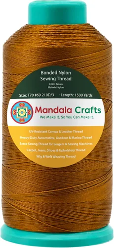 Mandala Crafts - Hilo de nailon para coser cuero, tapicería, mezclilla y para trenzar el pelo; resistente, 1500 yardas, tamaño 69 T70 Marrón