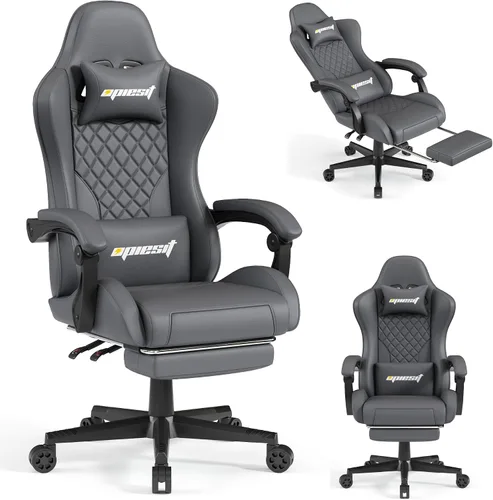 Miniatura 9 de Silla de gamer, sillas ergonómicas de computadora para adultos con reposapiés, silla de oficina de piel sintética con soporte lumbar ajustable