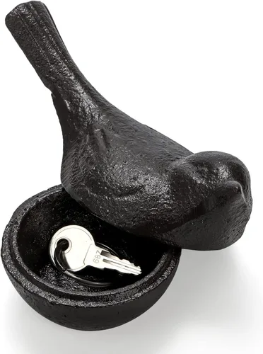 Pumtus Ocultador de llaves de hierro fundido, soporte para llaves de pájaros, adorno de estatuas de jardín pequeñas para exteriores, figura de
