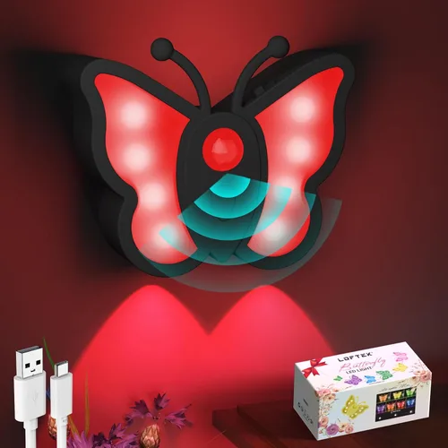 Miniatura 13 de LOFTEK Luz Nocturna de Mariposa, Luz Nocturna Recargable con Sensor de Movimiento, 2 Modos de Color y Luz Nocturna RGB Ajustable, Se Pega