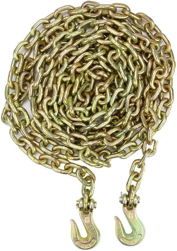 Miniatura 3 de TYFYB 2 cadenas de carpeta de grado 70 resistentes de 3/8 pulgadas y 20 pies, cadena de remolque de amarre chapada en zinc amarillo, con ganchos
