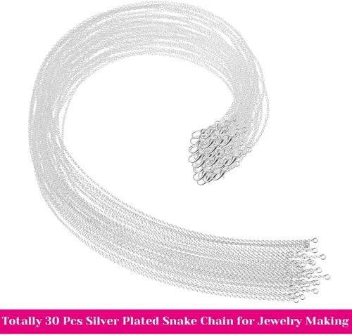 Miniatura 2 de selizo Paquete de 30 cadenas para hacer joyas a granel, cadenas chapadas en plata, para hacer collares, joyas, 0.047 in (20 pulgadas)