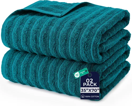 Miniatura 33 de DAN RIVER Paquete de 2 sábanas de baño de 35x70 pulgadas, sábanas de baño jumbo acanaladas para adultos, toallas grandes gruesas y absorbentes