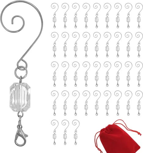 Miniatura 12 de BANBERRY DESIGNS Ganchos para adornos de Navidad, ganchos de alambre plateado acrílico transparente, paquete de 600, cada colgador mide 3 pulgadas.