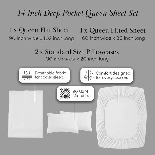Miniatura 2 de Southshore Fine Living, Inc. Juego de ropa de cama de microfibra de 4 piezas, juego de sábanas tamaño Queen, sábana bajera ajustable de 14 pulgadas