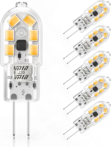 YUIIP Bombilla LED G4, AC/DC 12V JC G4 Bi Pin Bulb, Reemplazo de bombilla halógena G4 de 20 W, bombilla blanca cálida de 3000 K, no regulable,