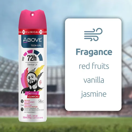 Miniatura 2 de ABOVE 72 Hours Derma Clinical Desodorante antitranspirante, Neymar Jr Teen Girl, 3.17 onzas – Desodorante para adolescentes – Frutas rojas y notas