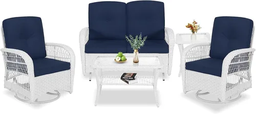 Miniatura 39 de VIVIJASON Silla mecedora de mimbre para exteriores, 2 piezas, sillas mecedoras de ratán para patio con cojines y marco de acero, muebles de mimbre
