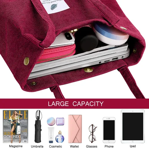 Miniatura 174 de Ayieyill - Bolsa de pana para mujer y niña, con correa de lona para colgar al hombro, bolsa con bolsillo
