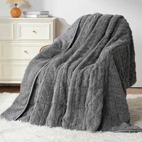 Miniatura 16 de Mr. Sandman Manta con peso de forro polar para adultos, tamaño Queen de 15 libras, manta pesada con jacquard de felpa suave y sherpa cálido, manta