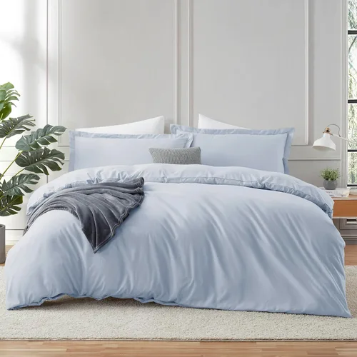 Miniatura 23 de Hearth & Harbor Juego de funda de edredón tamaño individual, color blanco, juego de funda de edredón suave, juego de ropa de cama de 2 piezas