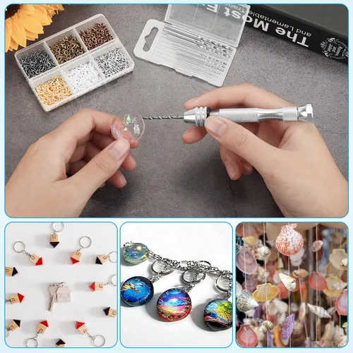 Miniatura 7 de Shynek Juego de broca manual con tornillo de banco, taladro manual con 600 ganchos pequeños de ojo de tornillo y 10 brocas de diferentes tamaños 6