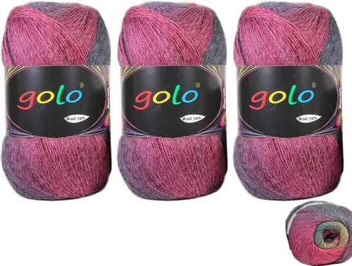 Miniatura 5 de Hilo de lana golo para tejer 200 yardas, hilo Cachemire multicolor arcoíris