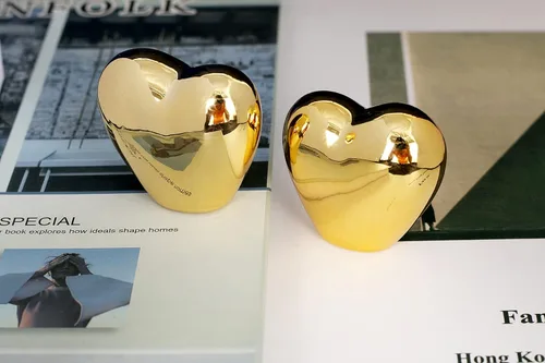 Miniatura 3 de 2 piezas de estatuas de animales pequeños de oro, estatua de corazón, decoración de estilo moderno, figuras de animales de cerámica
