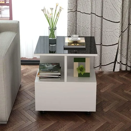 Miniatura 4 de Mesa auxiliar cuadrada de 3 niveles con estantes de almacenamiento, mesa auxiliar moderna para el hogar, sala de estar, dormitorio