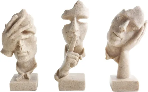 Miniatura 11 de aboxoo 3 piezas Estatua del pensador, Figura de arte abstracto El silencio es oro, Esculturas modernas de resina No oír, No ver, No hablar