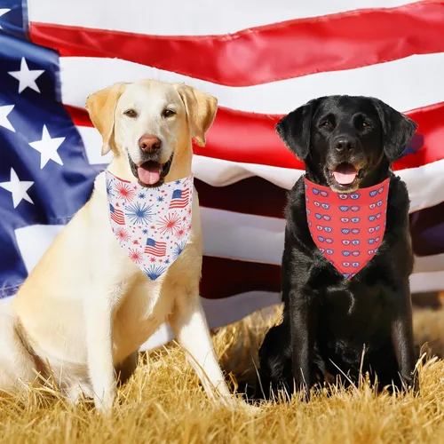 Miniatura 3 de ADOGGYGO Paquete de 4 bandanas para perro con bandera estadounidense, rojo y azul bandera de Estados Unidos, bufanda para mascotas, bandanas