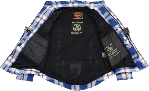 Miniatura 7 de Camisa de motociclista Milwaukee Leather para hombre, de franela a cuadros con fibra de aramida y armadura - Azul pequeña