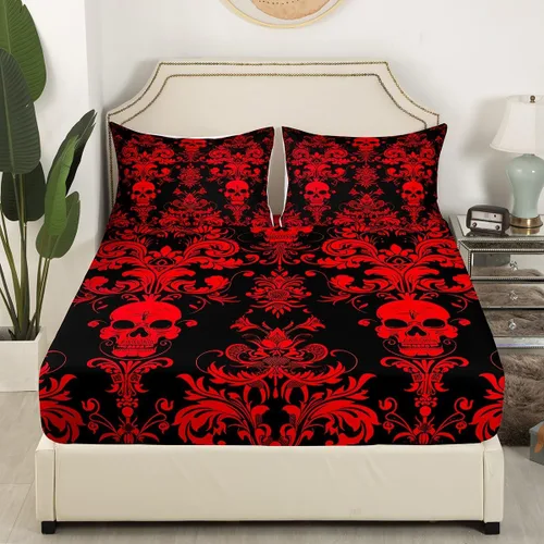 Miniatura 3 de Erosebridal Juego de sábanas de damasco rojo para adultos, sábanas barrocas victorianas antiguas, tamaño Queen, sábanas florales góticas vintage