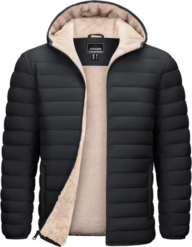 Miniatura 11 de TACVASEN - Chaqueta acolchada con capucha para hombre. Forro de sherpa, resistente al agua, cortaviento, aislada. Chaqueta abrigada para invierno