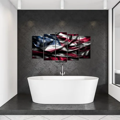 Miniatura 5 de iHAPPYWALL 5 piezas de lienzo de bandera estadounidense de Estados Unidos, arte de pared de banderas vintage, impresión giclée, arte patriótico