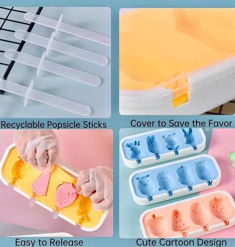 Miniatura 6 de Juego de 4 moldes para hacer paletas de helados, moldes para hacer helados, accesorios de cocina, fácil liberación, leche materna, reutilizable, sin