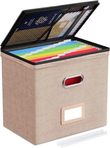 Miniatura 21 de Oterri Paquete de 2 cajas organizadoras de archivos con tapas, caja de archivos con bolsillos de malla, caja organizadora de documentos para Verde