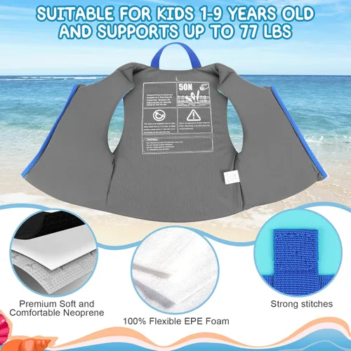 Miniatura 2 de PAETAE Chaleco de natación de neopreno para niños, chaqueta de natación para niños pequeños, flotadores, ayuda a la natación para niños y niñas de 1