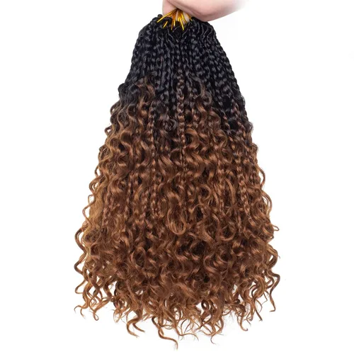 Miniatura 27 de Unionbeauty - 8 paquetes de trenzas bohemias de diosa en caja, de ganchillo de pelo para mujer negra, 8 pulgadas de trenzas de caja bob bohemias