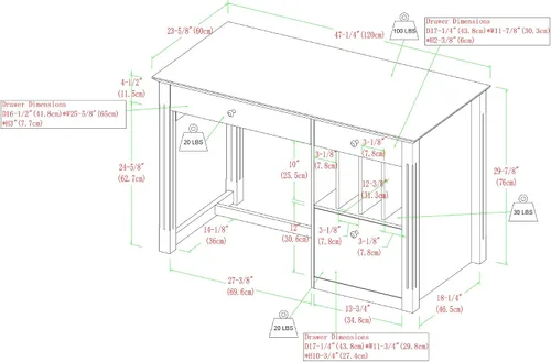 Miniatura 3 de We Furniture, Home Office Deluxe, escritorio para computadora, color negro, Madera Sólida, Blanco