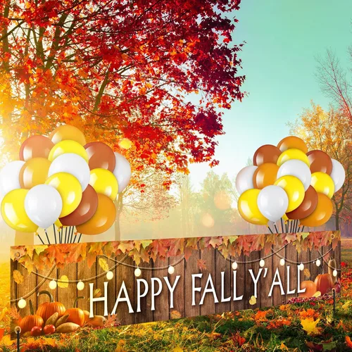 Miniatura 4 de Wettarn Cartel grande de 41 piezas con globos de cosecha, decoración de fiesta de otoño, letrero de patio, globos de aluminio naranja y amarillo