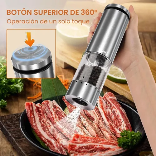 Miniatura 3 de Juego de Molinillo Eléctrico de Sal y Pimienta Recargable, Agitadores Automáticos de Sal y Pimienta Molinos con Grosor Ajustable Externo, Accesorios