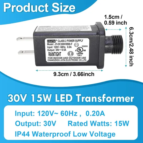 Miniatura 2 de PremierAdapter - Fuente de alimentación de 30 V 15 W, transformador para CZJUTAI JT-DC300V0500-F IP44 30V15W /12W /9W /7.2W /6W /4.5W /3.6W